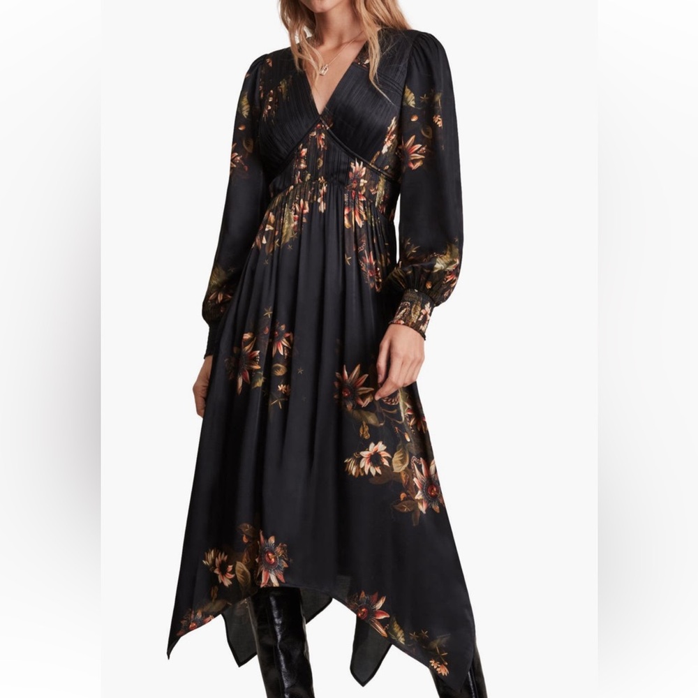 All Saints Black Floral Midi Dress - Picture 4 of 10